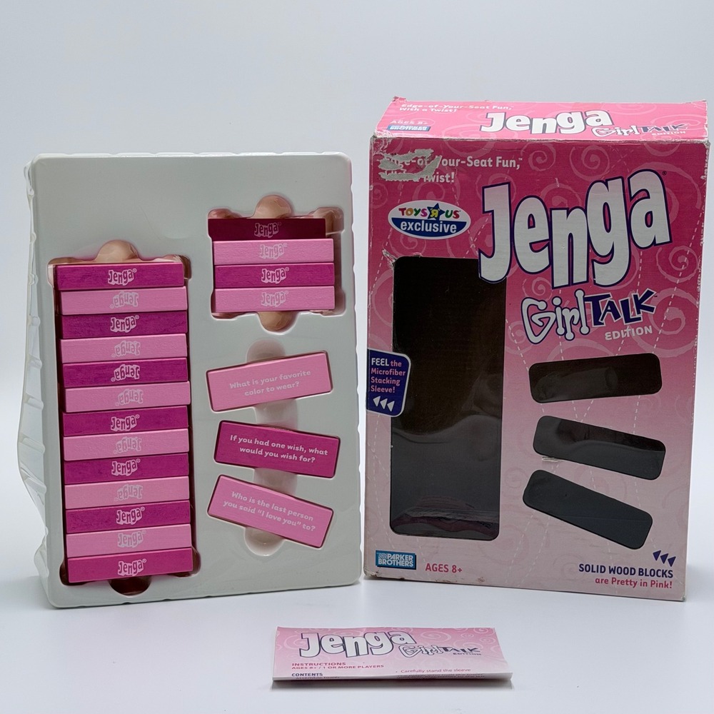 Jenga Girl Talk Edition Parker Brothers Toys R Us Exclusive Pink Wood Block Game